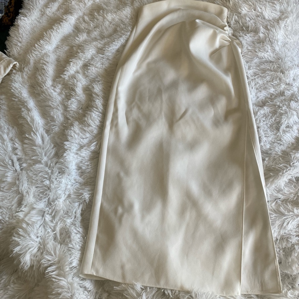 Zara Cream Asymmetrical Midi Pencil Skirt